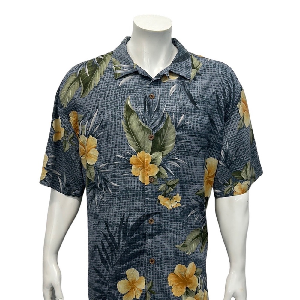 Tommy Bahama Gray Multi Color Floral Silk Hawaiian Short Sleeve Shirt Size XLX
